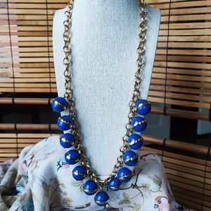J. Crew Blue Balls Bauble Heavy Gold Tone Beaded Beads Necklace EUC